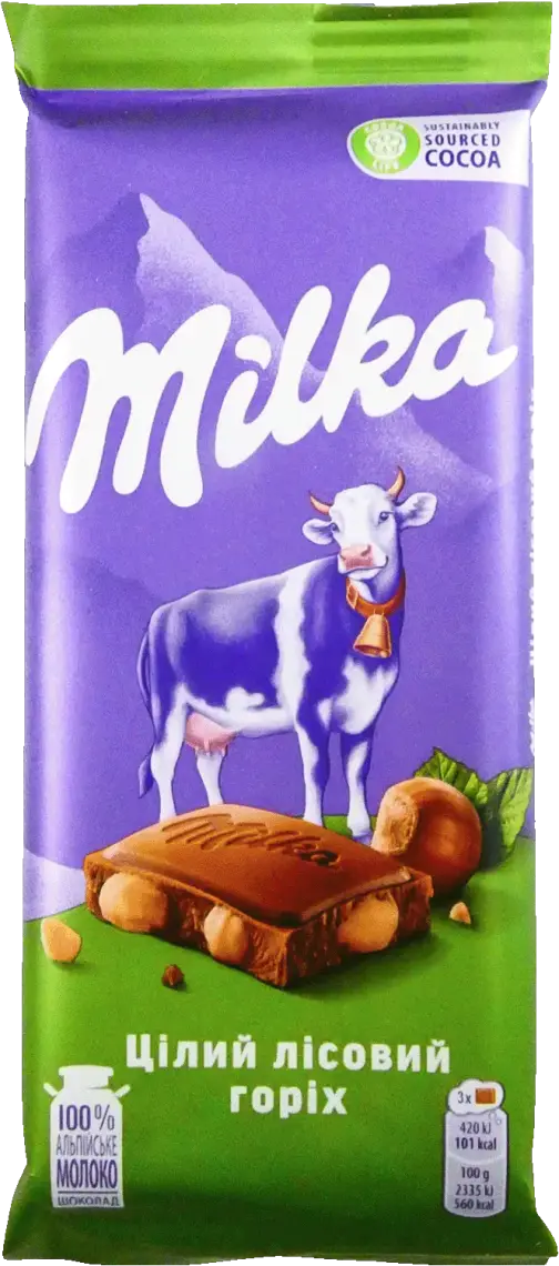 Шоколад Milka з цілим лісовим горіхом 90 г