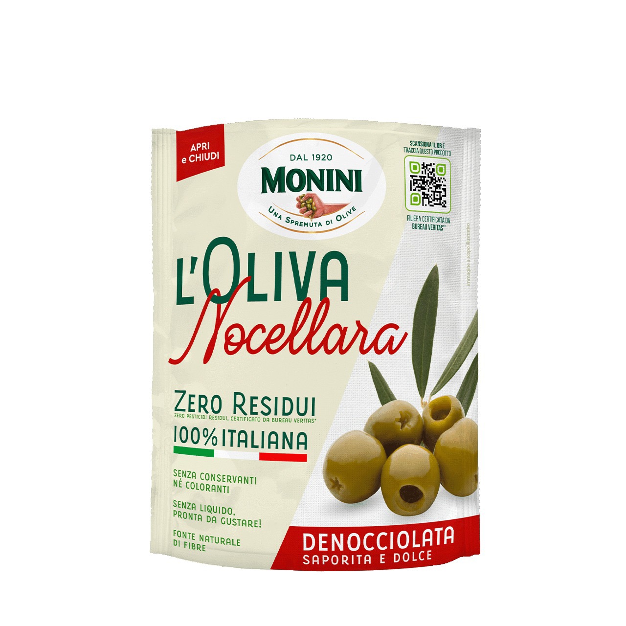 Оливки Monini Nocellara без кісточки, 150 г (дой-пак)